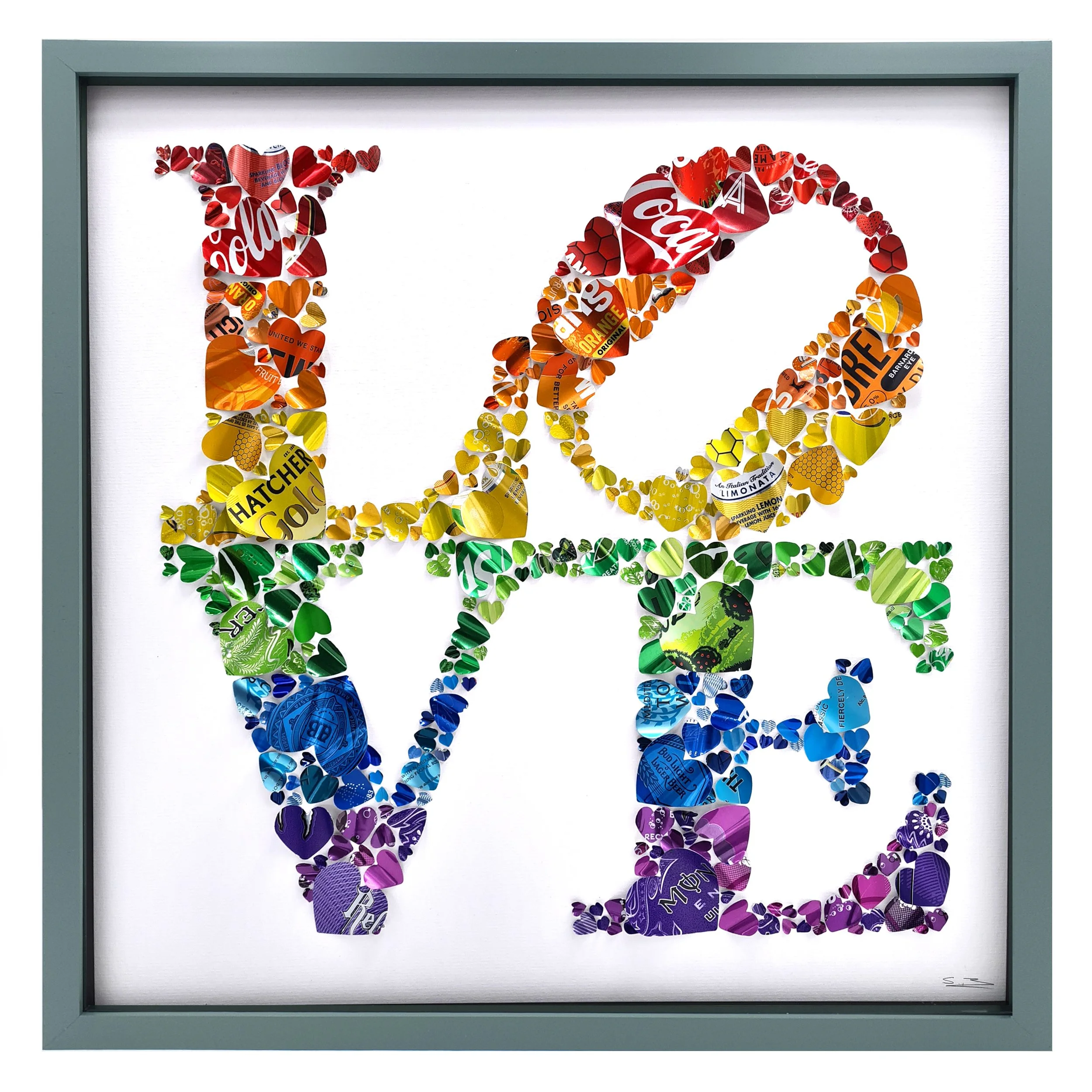 LOVE Artwork made from rainbow coloured aluminium cans — Sarah